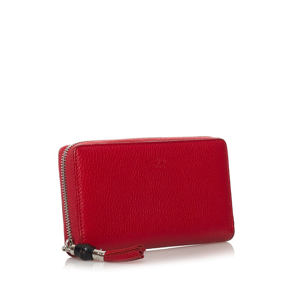グッチ タッセル バンブー ラウンドファスナー 長財布 307984 レッド レザー レディース GUCCI 【中古】