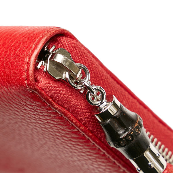 グッチ タッセル バンブー ラウンドファスナー 長財布 307984 レッド レザー レディース GUCCI 【中古】