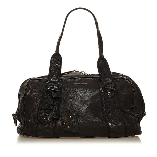 ミュウミュウ ブラック レザー ハンドバッグ レディース MIUMIU 【中古】