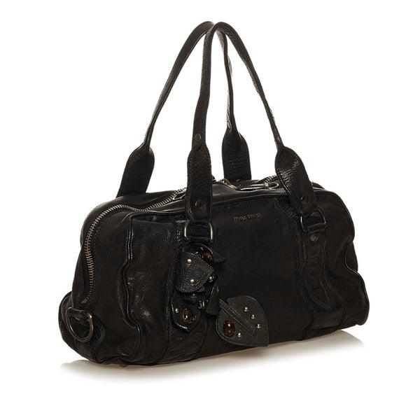 ミュウミュウ ブラック レザー ハンドバッグ レディース MIUMIU 【中古】