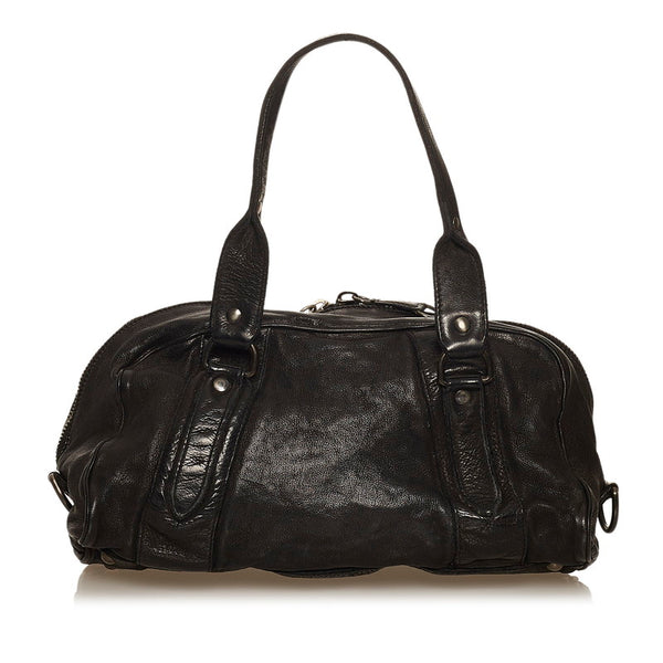 ミュウミュウ ブラック レザー ハンドバッグ レディース MIUMIU 【中古】