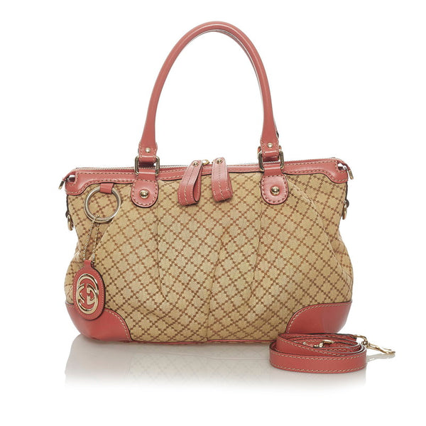 グッチ ディアマンテ スーキー 247902 ベージュ ピンク キャンバス レザー ハンドバッグ ショルダーバッグ 2WAY レディース GUCCI 【中古】