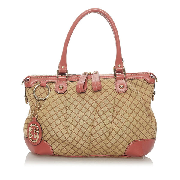 グッチ ディアマンテ スーキー 247902 ベージュ ピンク キャンバス レザー ハンドバッグ ショルダーバッグ 2WAY レディース GUCCI 【中古】