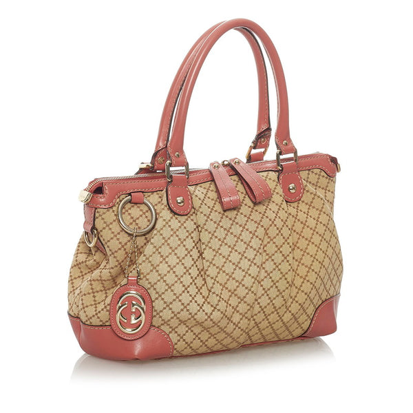 グッチ ディアマンテ スーキー 247902 ベージュ ピンク キャンバス レザー ハンドバッグ ショルダーバッグ 2WAY レディース GUCCI 【中古】