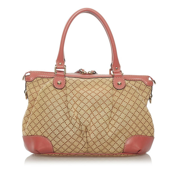 グッチ ディアマンテ スーキー 247902 ベージュ ピンク キャンバス レザー ハンドバッグ ショルダーバッグ 2WAY レディース GUCCI 【中古】