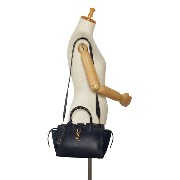 サンローラン ベビー ダウンタウンカバス ハンドバッグ ショルダーバッグ 2WAY 436834 ネイビー レザー レディース SAINT LAURENT 【中古】