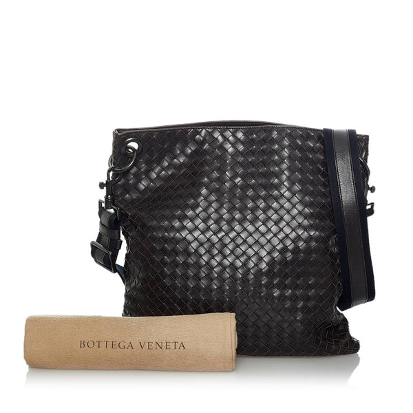 ボッテガヴェネタ イントレチャート 斜め掛け ショルダーバッグ ブラウン レザー メンズ BOTTEGAVENETA 【中古】