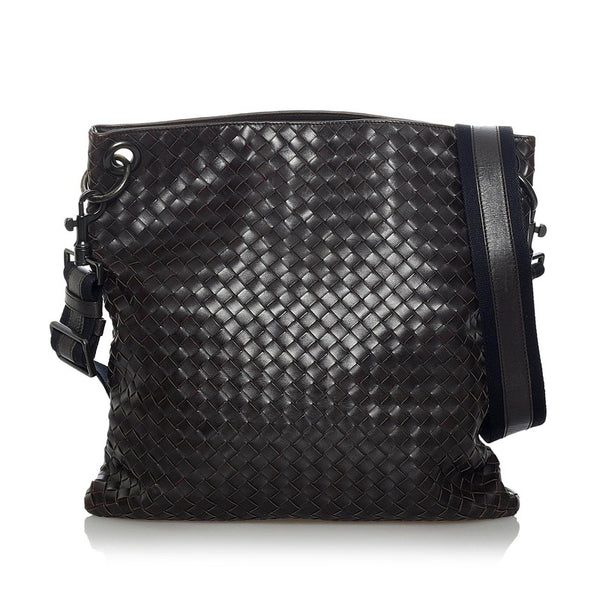 ボッテガヴェネタ イントレチャート 斜め掛け ショルダーバッグ ブラウン レザー メンズ BOTTEGAVENETA 【中古】