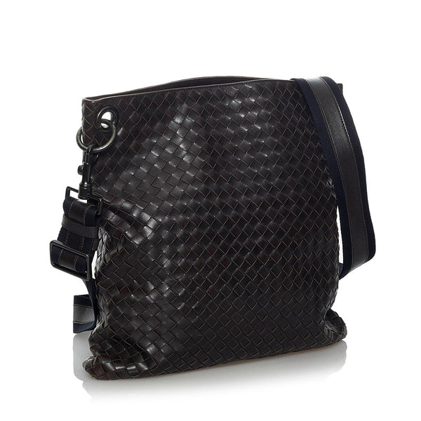 ボッテガヴェネタ イントレチャート 斜め掛け ショルダーバッグ ブラウン レザー メンズ BOTTEGAVENETA 【中古】