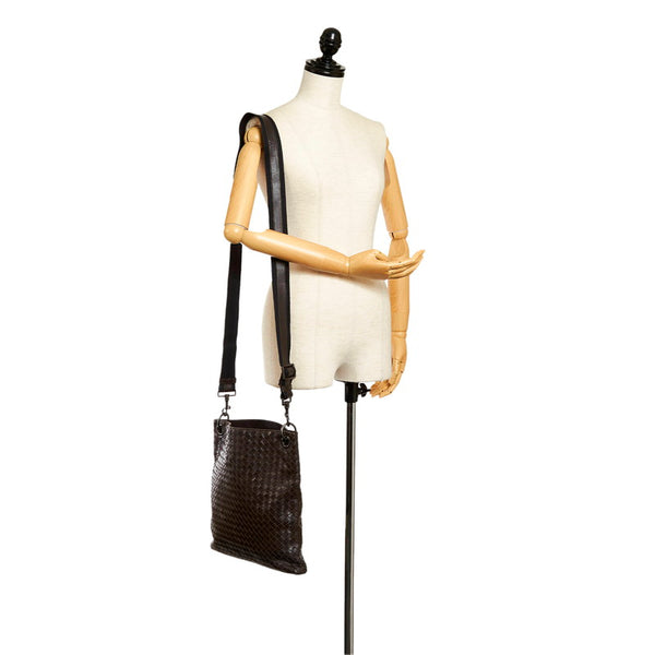 ボッテガヴェネタ イントレチャート 斜め掛け ショルダーバッグ ブラウン レザー メンズ BOTTEGAVENETA 【中古】