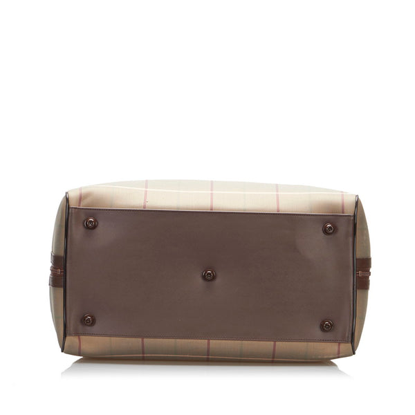 バーバリー チェック ボストンバッグ トラベルバッグ 旅行用バッグ カーキ ブラウン キャンバス レザー レディース BURBERRY 【中古】