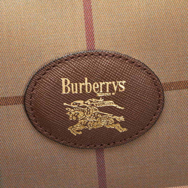 バーバリー チェック ボストンバッグ トラベルバッグ 旅行用バッグ カーキ ブラウン キャンバス レザー レディース BURBERRY 【中古】