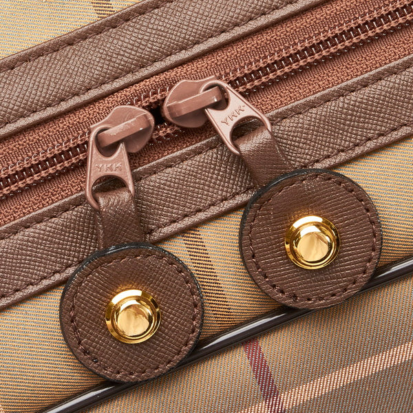 バーバリー チェック ボストンバッグ トラベルバッグ 旅行用バッグ カーキ ブラウン キャンバス レザー レディース BURBERRY 【中古】