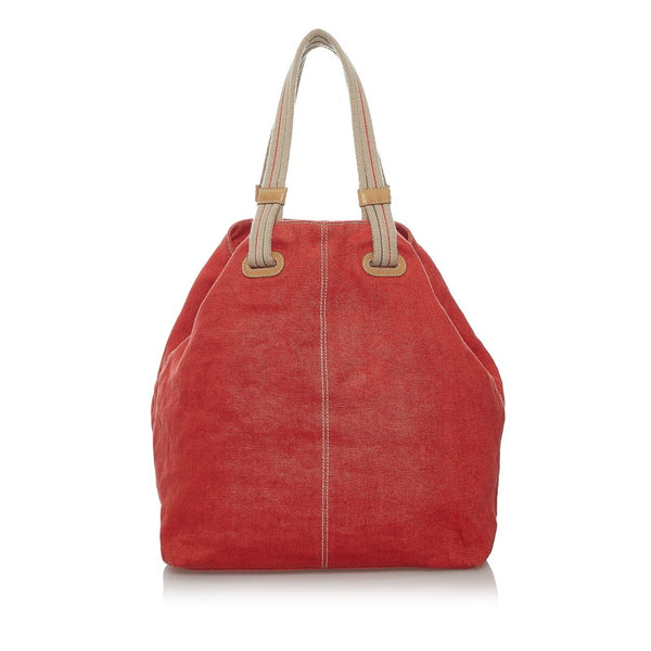 ボッテガヴェネタ トートバッグ レッド ベージュ キャンバス レザー レディース BOTTEGAVENETA 【中古】