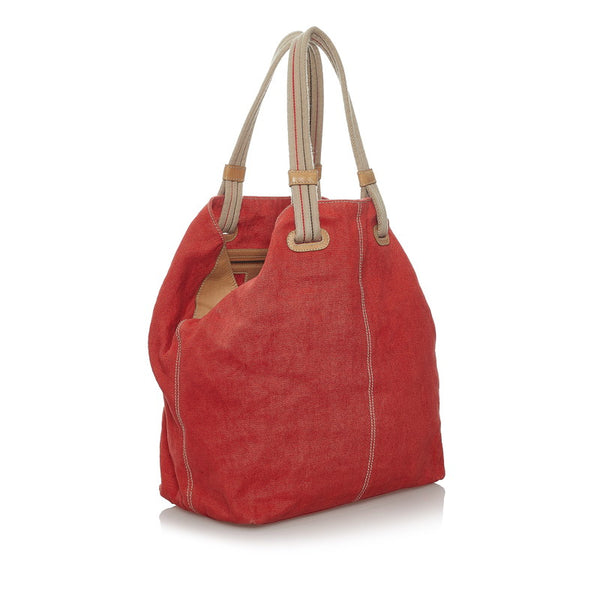 ボッテガヴェネタ トートバッグ レッド ベージュ キャンバス レザー レディース BOTTEGAVENETA 【中古】