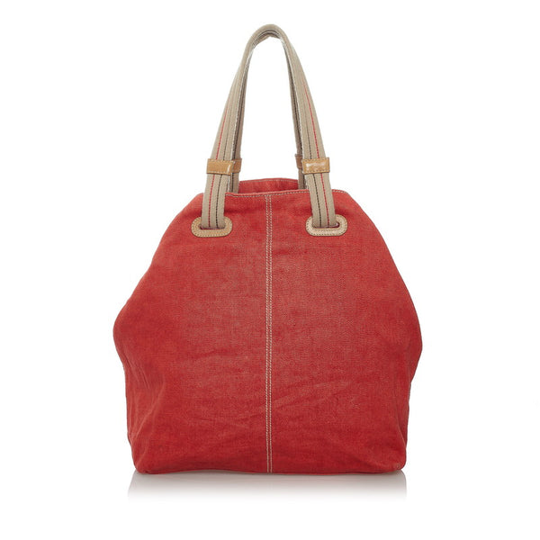 ボッテガヴェネタ トートバッグ レッド ベージュ キャンバス レザー レディース BOTTEGAVENETA 【中古】