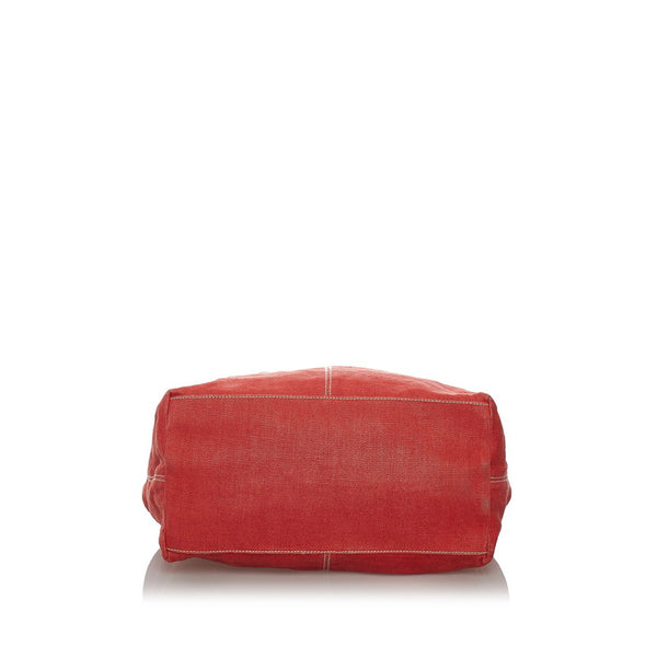 ボッテガヴェネタ トートバッグ レッド ベージュ キャンバス レザー レディース BOTTEGAVENETA 【中古】