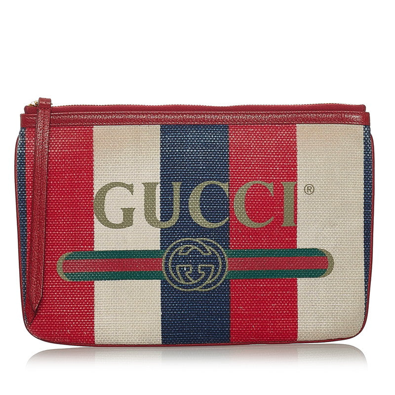グッチ ストライプ 524788 マルチ キャンバス レザー クラッチバッグ メンズ GUCCI 【中古】