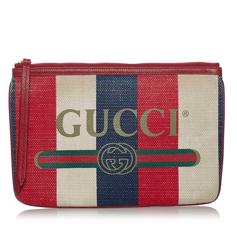 グッチ ストライプ 524788 マルチ キャンバス レザー クラッチバッグ メンズ GUCCI 【中古】