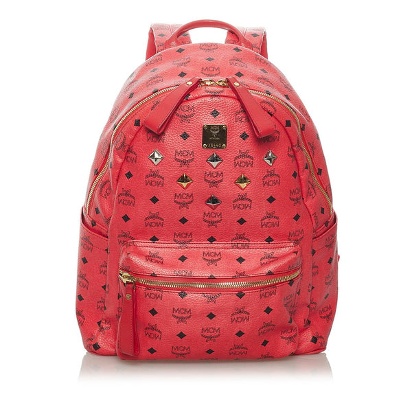 エム シー エム ヴィセトス　 スタッズ レッド レザー リュック バックパック メンズ MCM 【中古】