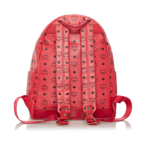 エム シー エム ヴィセトス　 スタッズ レッド レザー リュック バックパック メンズ MCM 【中古】