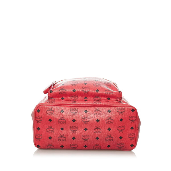 エム シー エム ヴィセトス　 スタッズ レッド レザー リュック バックパック メンズ MCM 【中古】