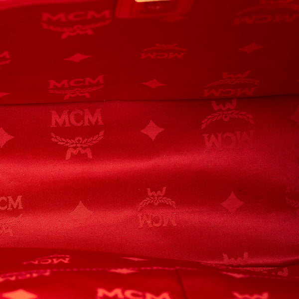 エム シー エム ヴィセトス　 スタッズ レッド レザー リュック バックパック メンズ MCM 【中古】