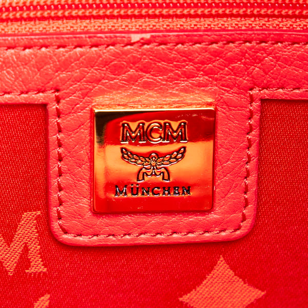 エム シー エム ヴィセトス　 スタッズ レッド レザー リュック バックパック メンズ MCM 【中古】