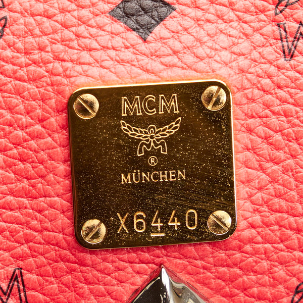エム シー エム ヴィセトス　 スタッズ レッド レザー リュック バックパック メンズ MCM 【中古】