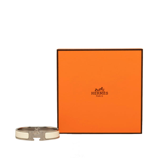 エルメス クリッククラック H バングル ホワイト シルバー エナメル メタル レディース HERMES 【中古】