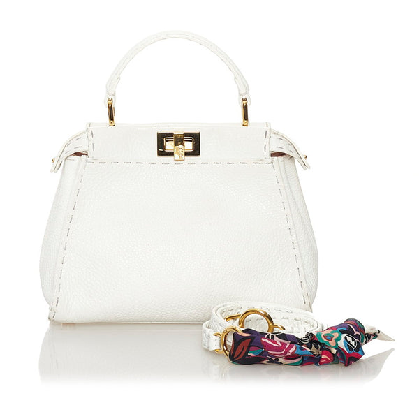 フェンディ セレリア ピーカブー ミニ ハンドバッグ ショルダーバッグ ２WAY 8BN244 ホワイト レザー レディース FENDI 【中古】