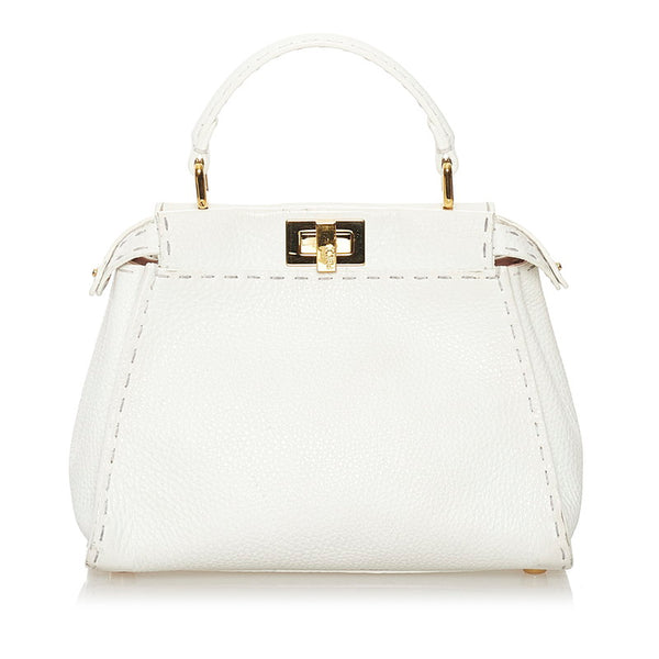 フェンディ セレリア ピーカブー ミニ ハンドバッグ ショルダーバッグ ２WAY 8BN244 ホワイト レザー レディース FENDI 【中古】