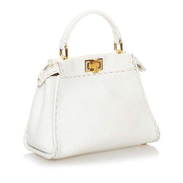 フェンディ セレリア ピーカブー ミニ ハンドバッグ ショルダーバッグ ２WAY 8BN244 ホワイト レザー レディース FENDI 【中古】