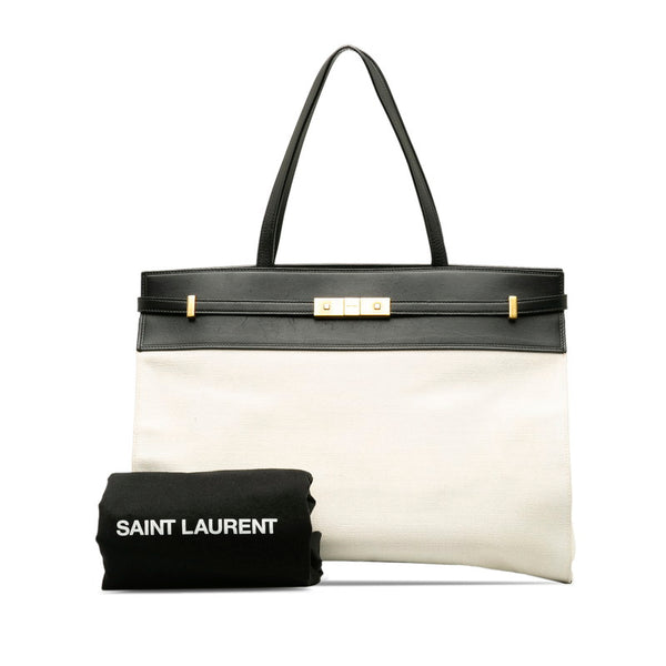 サンローラン トートバッグ ハンドバッグ 553745 ホワイト ブラック キャンバス レザー レディース SAINT LAURENT 【中古】