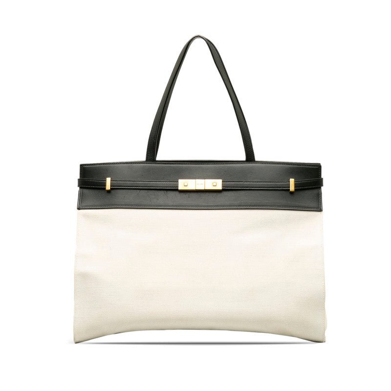 サンローラン トートバッグ ハンドバッグ 553745 ホワイト ブラック キャンバス レザー レディース SAINT LAURENT 【中古】