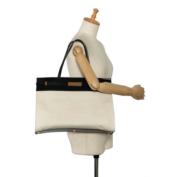 サンローラン トートバッグ ハンドバッグ 553745 ホワイト ブラック キャンバス レザー レディース SAINT LAURENT 【中古】