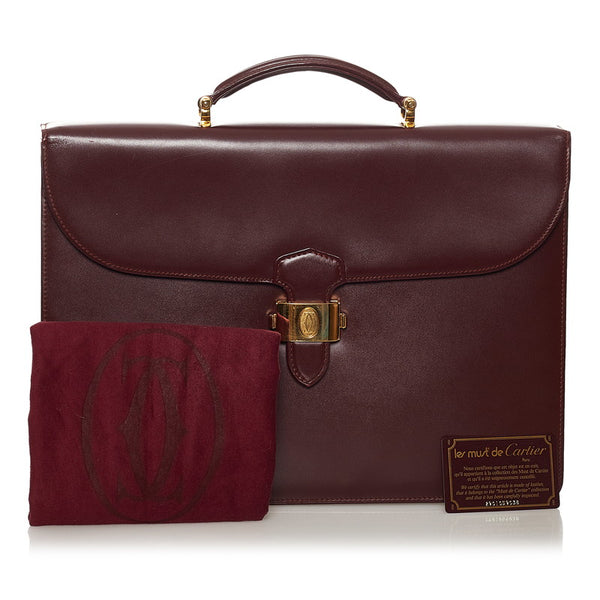カルティエ マスト ビジネスバッグ ブリーフケース ハンドバッグ ボルドー ワインレッド レザー メンズ CARTIER 【中古】