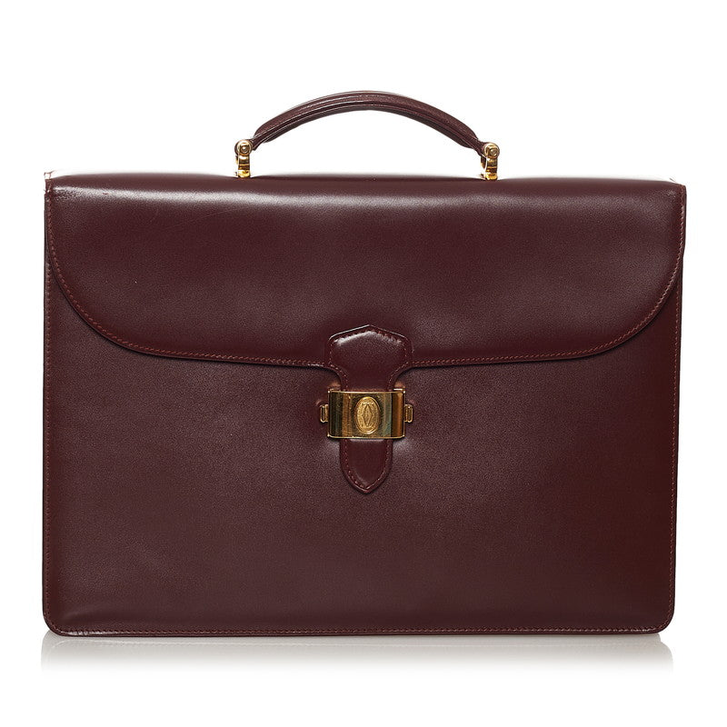 カルティエ マスト ビジネスバッグ ブリーフケース ハンドバッグ ボルドー ワインレッド レザー メンズ CARTIER 【中古】