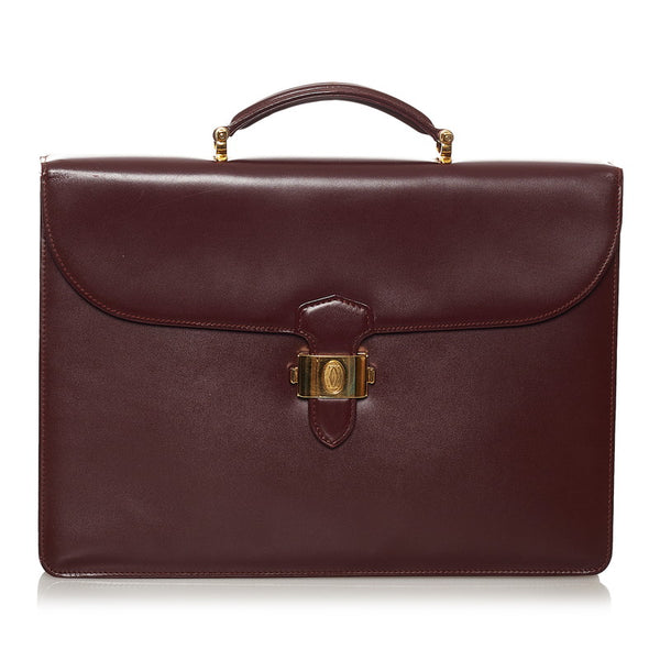 カルティエ マスト ビジネスバッグ ブリーフケース ハンドバッグ ボルドー ワインレッド レザー メンズ CARTIER 【中古】