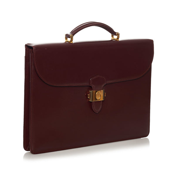 カルティエ マスト ビジネスバッグ ブリーフケース ハンドバッグ ボルドー ワインレッド レザー メンズ CARTIER 【中古】