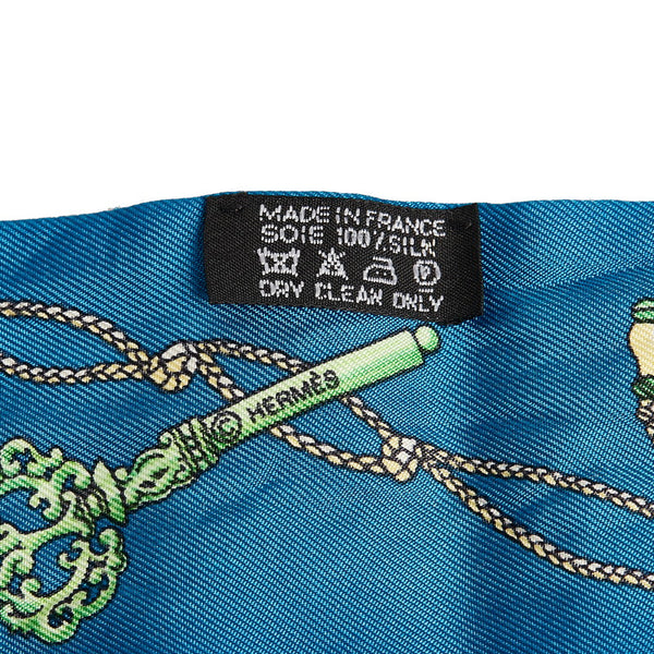 エルメス ツイリー LES CLES 鍵 スカーフ ブルー グリーン シルク レディース HERMES 【中古】