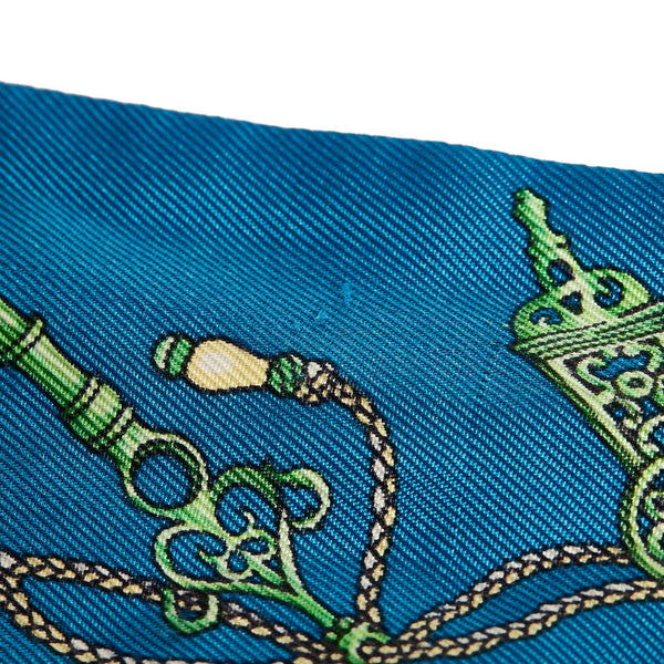 エルメス ツイリー LES CLES 鍵 スカーフ ブルー グリーン シルク レディース HERMES 【中古】