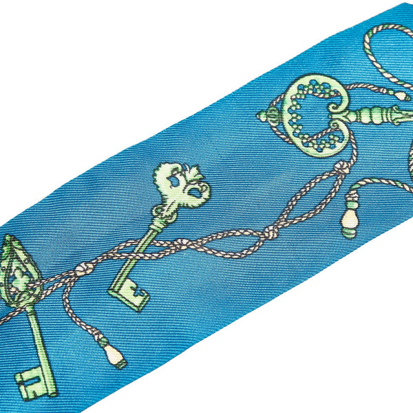 エルメス ツイリー LES CLES 鍵 スカーフ ブルー グリーン シルク レディース HERMES 【中古】