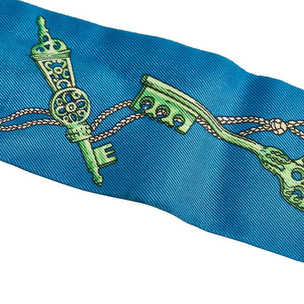 エルメス ツイリー LES CLES 鍵 スカーフ ブルー グリーン シルク レディース HERMES 【中古】