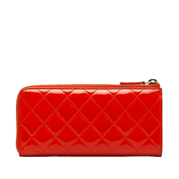 シャネル マトラッセ ココマーク ブリリアント シルバー金具 L字ファスナー 長財布 オレンジ パテントレザー レディース CHANEL 【中古】