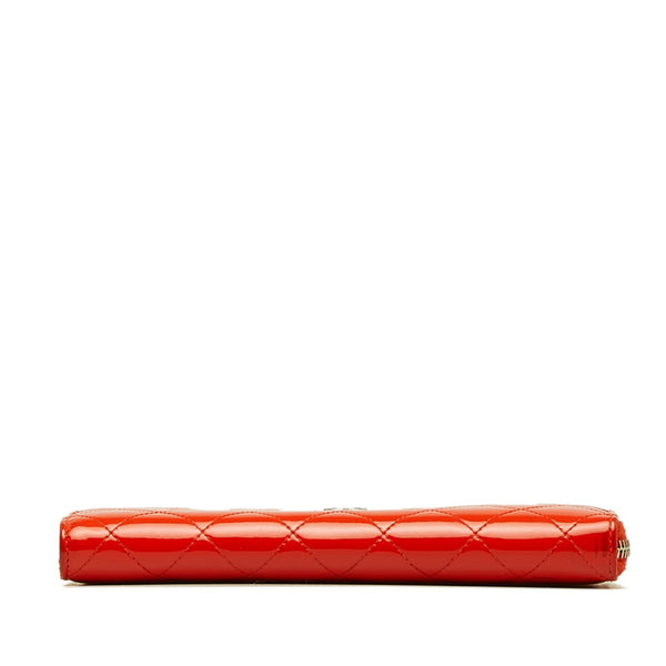 シャネル マトラッセ ココマーク ブリリアント シルバー金具 L字ファスナー 長財布 オレンジ パテントレザー レディース CHANEL 【中古】