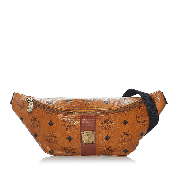 エム シー エム ロゴグラム ブラウン レザー ウエストバッグ メンズ MCM 【中古】