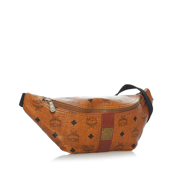 エム シー エム ロゴグラム ブラウン レザー ウエストバッグ メンズ MCM 【中古】