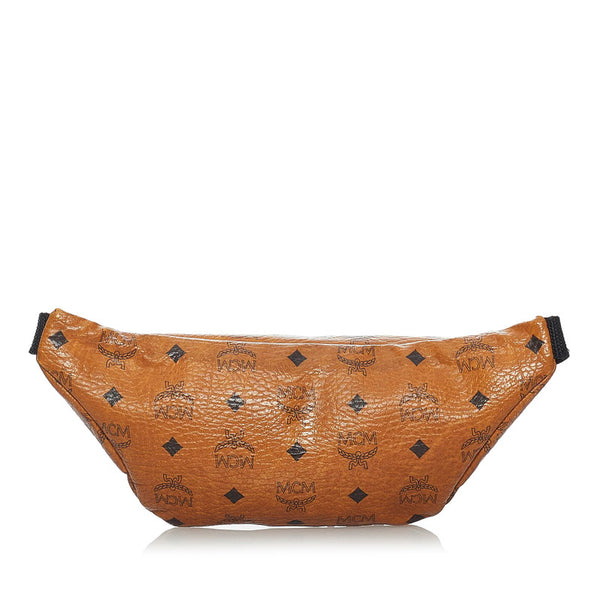 エム シー エム ロゴグラム ブラウン レザー ウエストバッグ メンズ MCM 【中古】