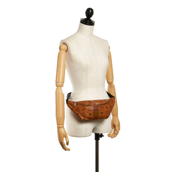 エム シー エム ロゴグラム ブラウン レザー ウエストバッグ メンズ MCM 【中古】